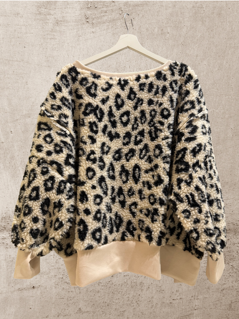 Leo Oversize Teddypuli Damen Creme schwarz