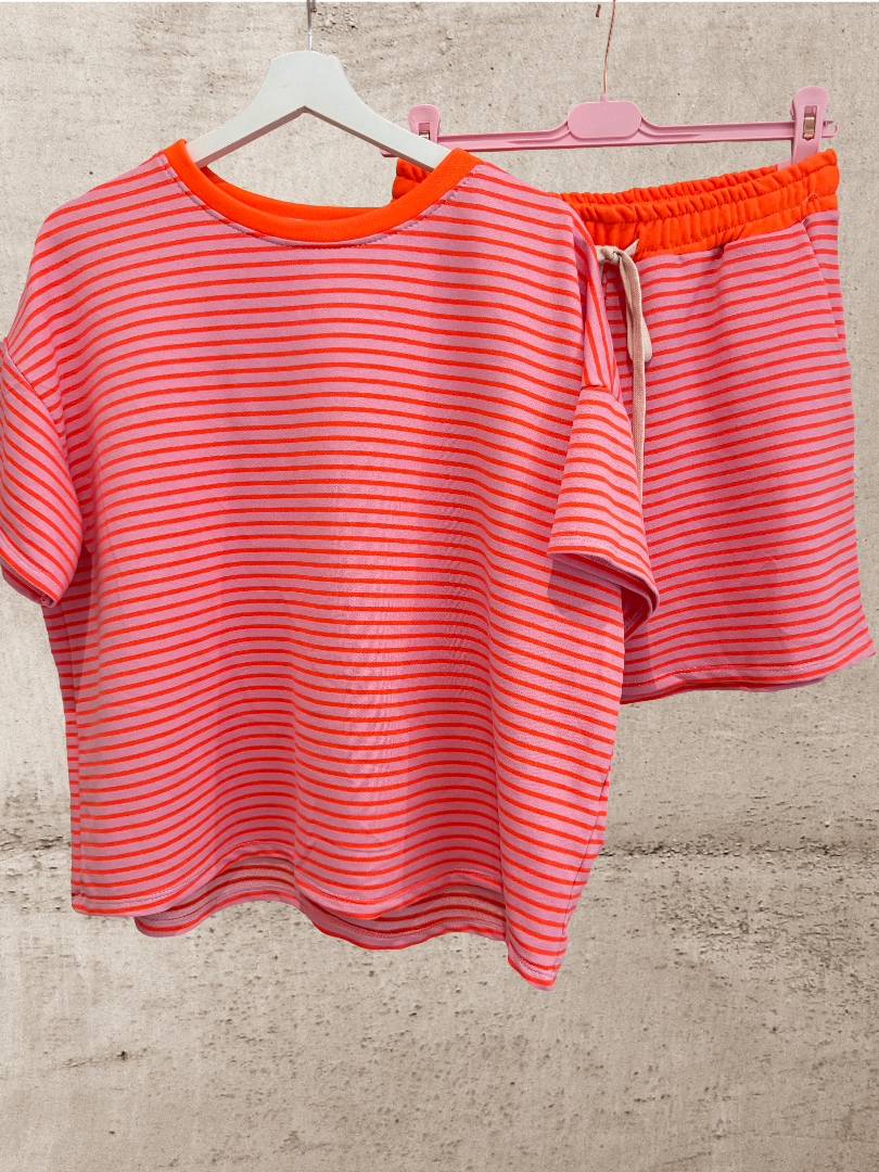 Set gestreift Neon rosa orange Blogger Style