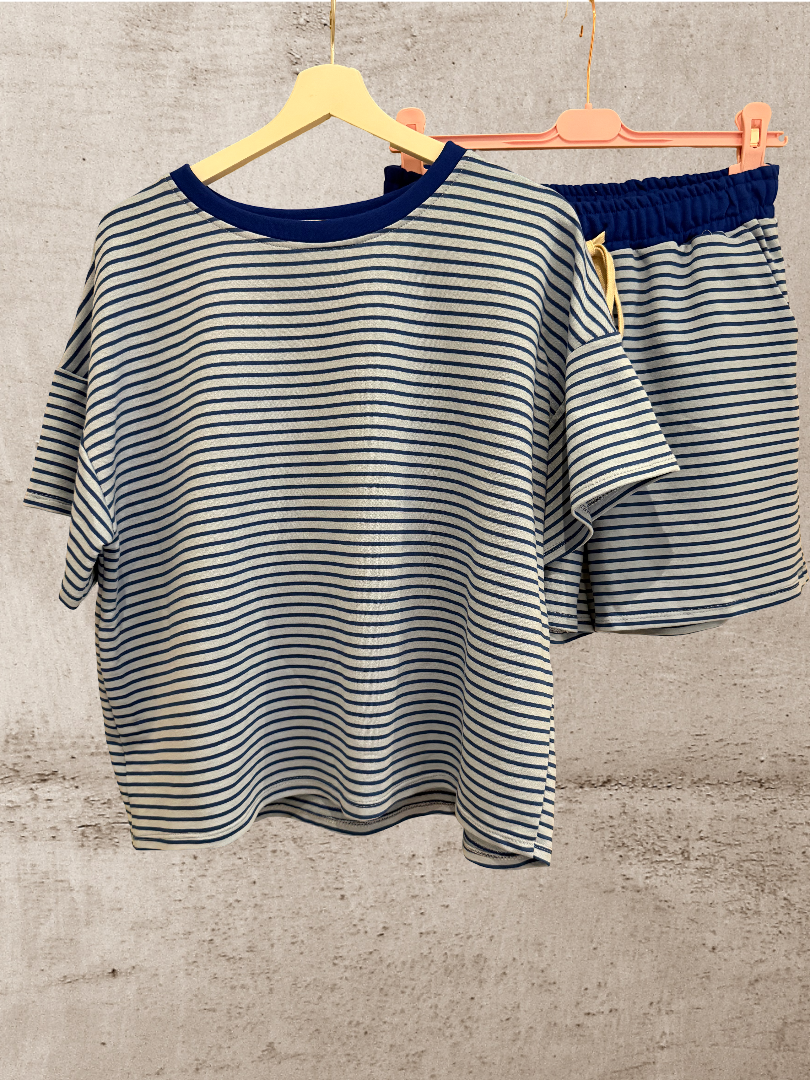 Set Damen blau gestreift Blogger Style