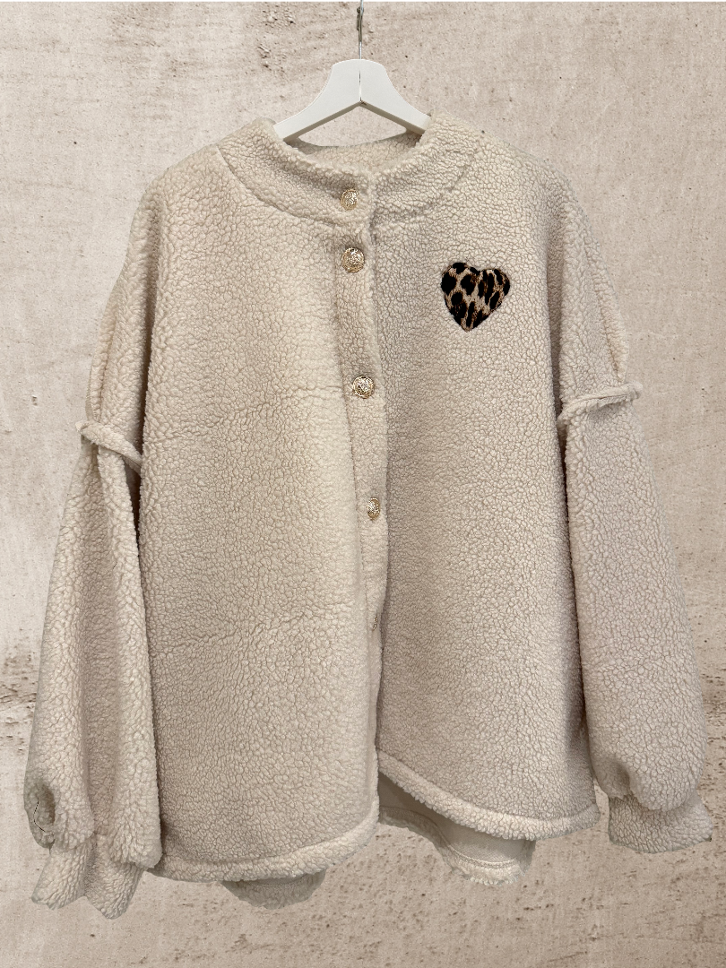 Oversize Teddypulli Teddyjacke Creme Leo Herz