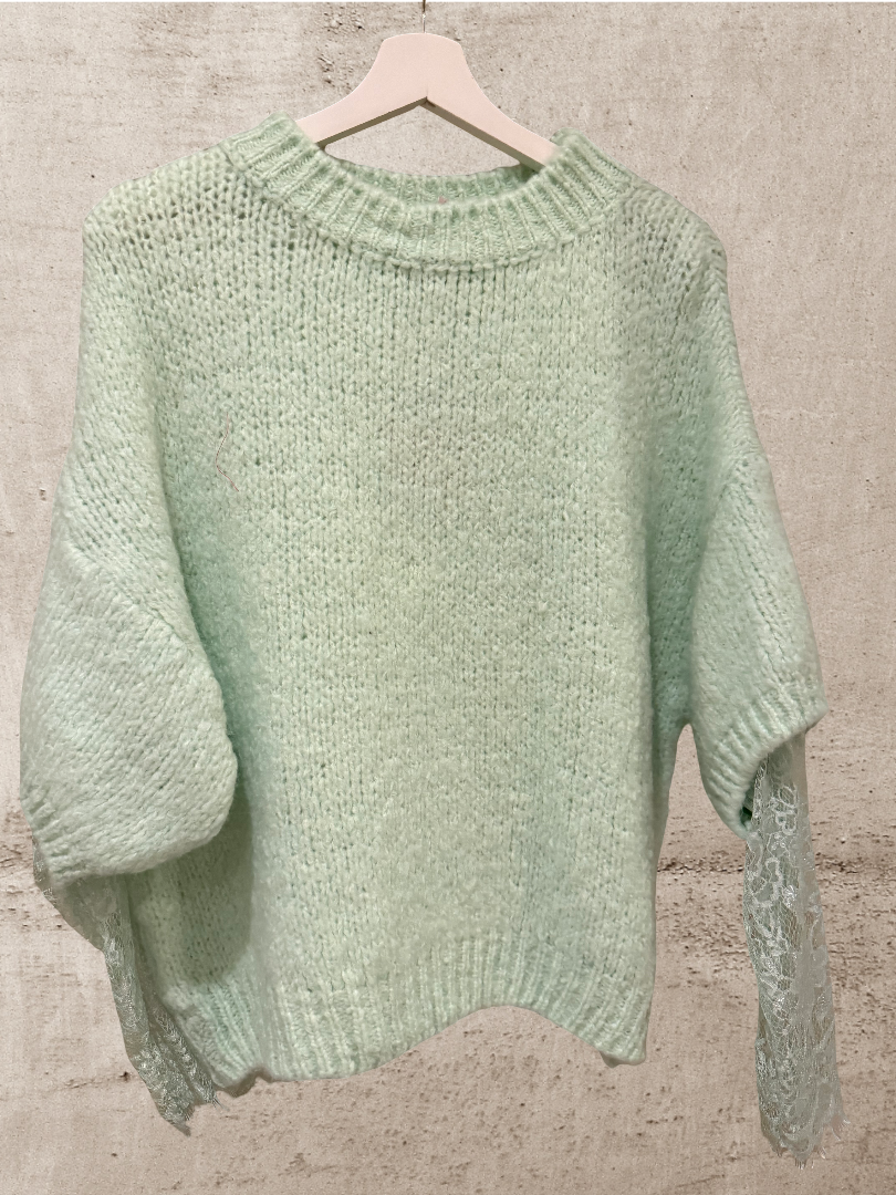 Strickpulli spitze mint Blogger Look