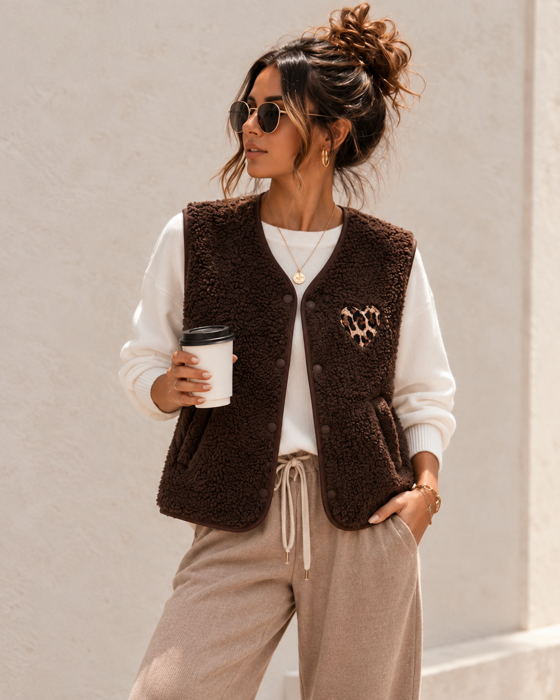 Teddy Weste Leo Herz braun Damen Blogger