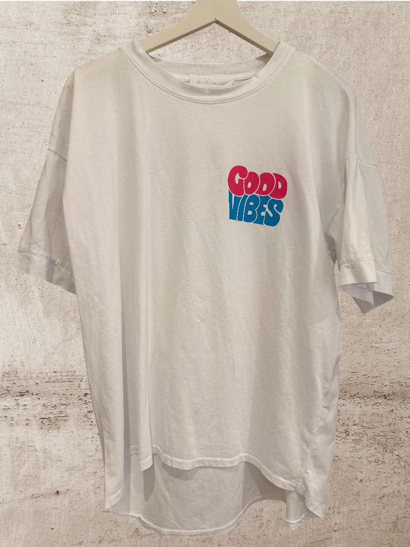 Basic Tshirt Good Vibes Blogger Style weiß Damen