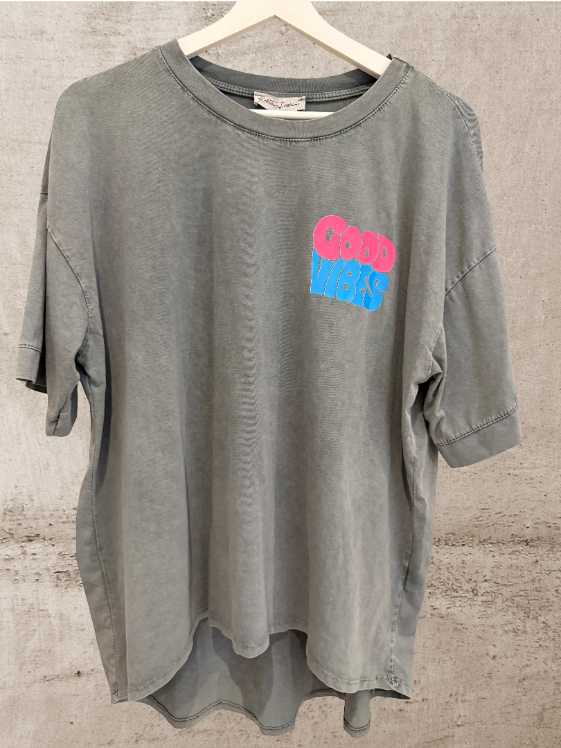 Basic Tshirt Damen Good Vibes grau Blogger Look
