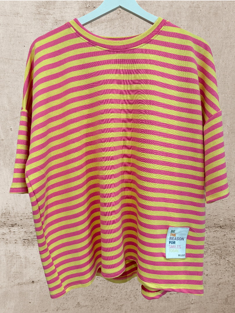 Oversize Tshirt pink gelb Blogger Style gestreift