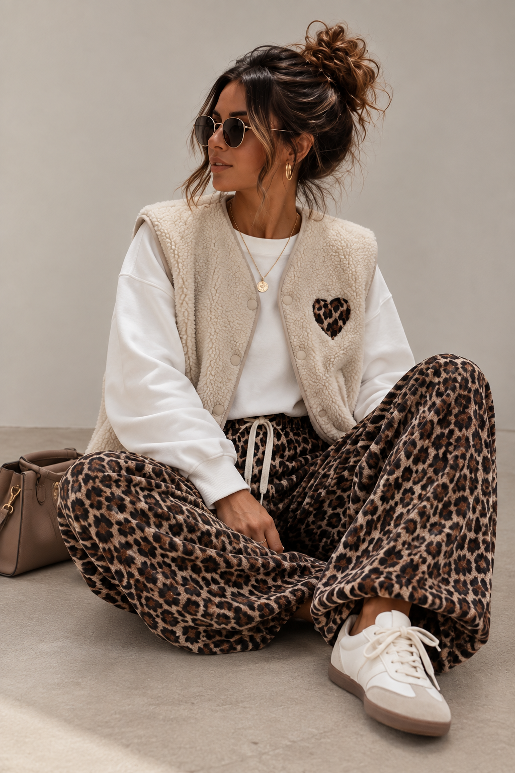 Teddy Weste Creme Leo Herz Damen Blogger