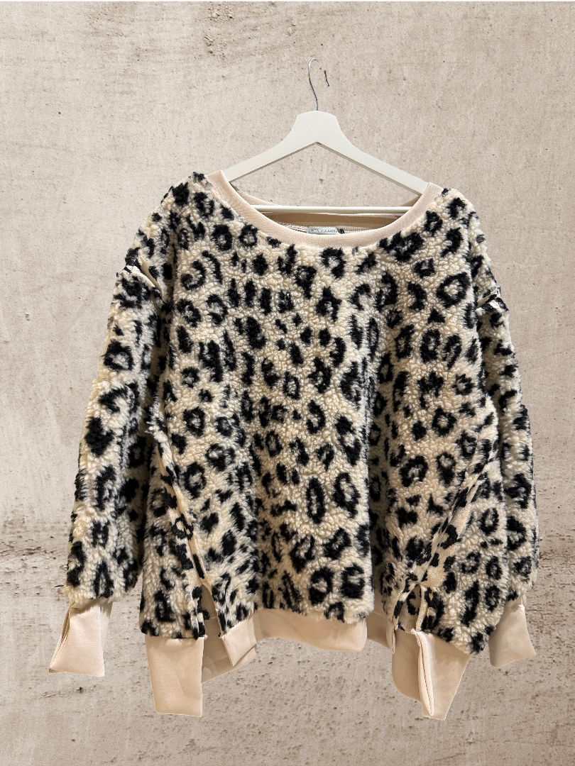 Leo Oversize Teddypuli Damen Creme schwarz