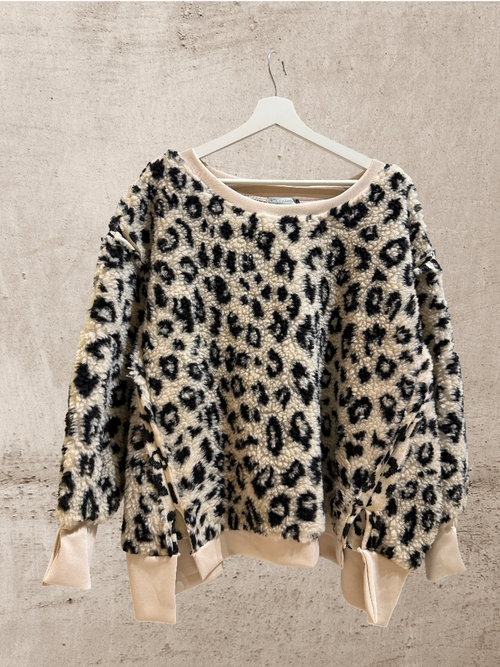 Leo Oversize Teddypuli Damen Creme schwarz