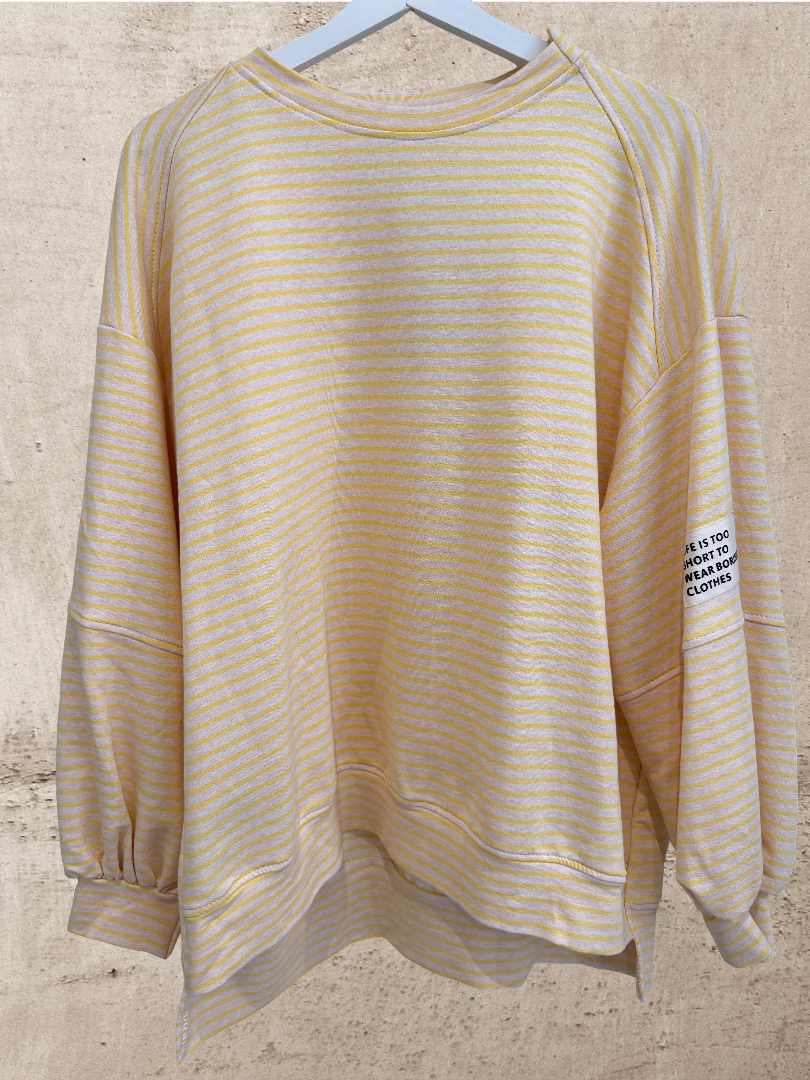 Oversize Sweater gelb Creme gestreift Blogger Style