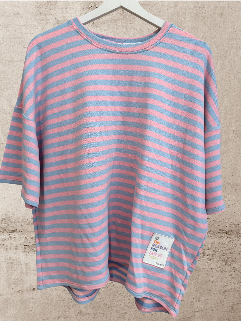 Oversize Tshirt Damen Flieder hellblau Blogger Style gestreift