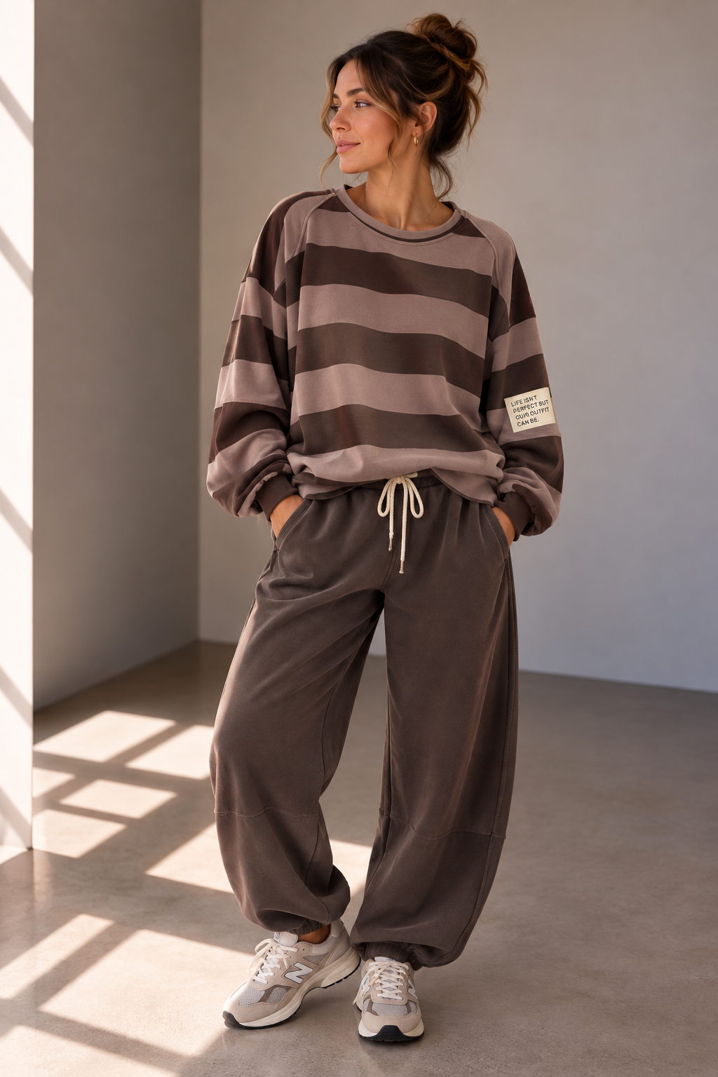 Oversize Sweater Taupe Baumwolle Damen
