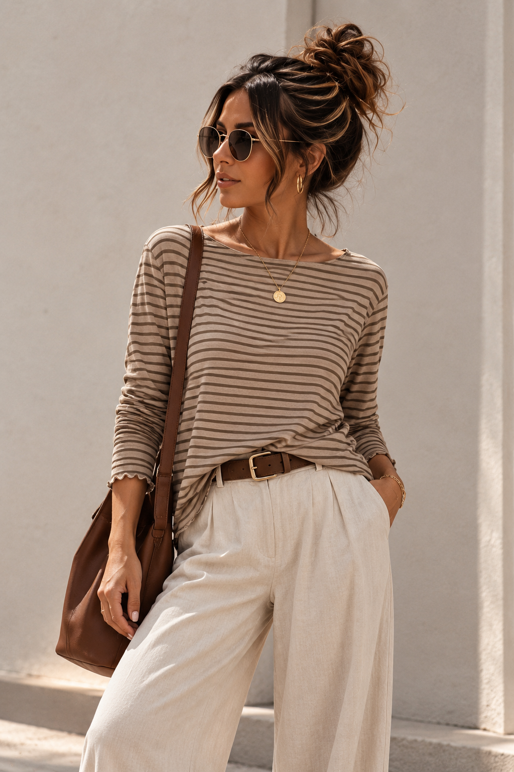Basic Longsleev beige gesteift Damen