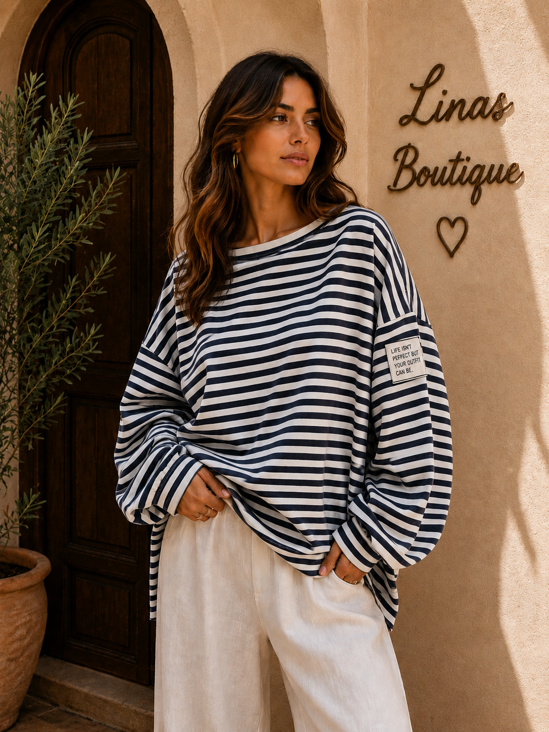 Oversize Sweater blau weiß gestreift Damen Blogger