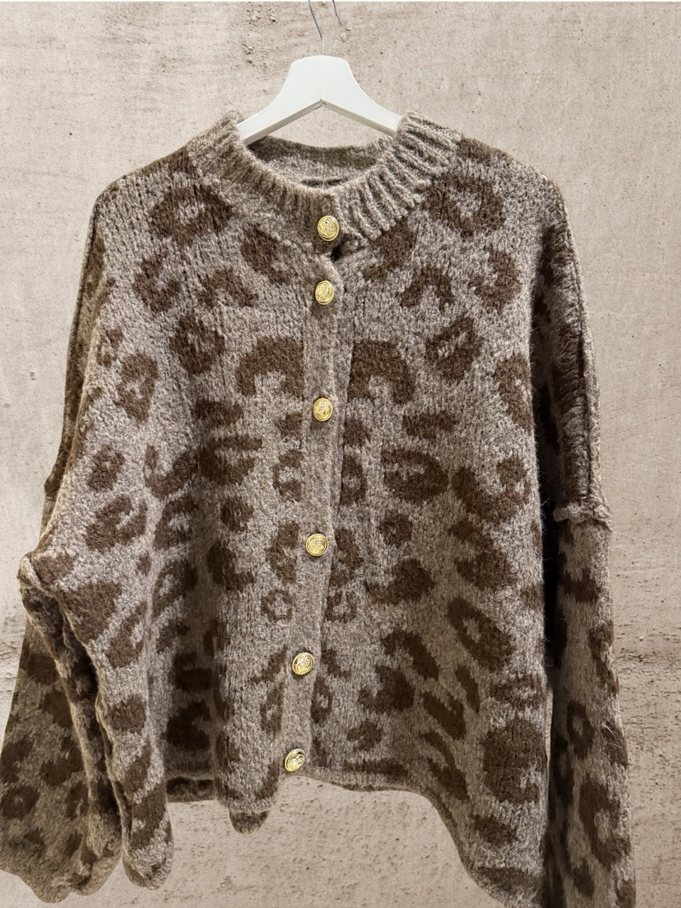 Cardigan Leo Langarm Taupe-Braun