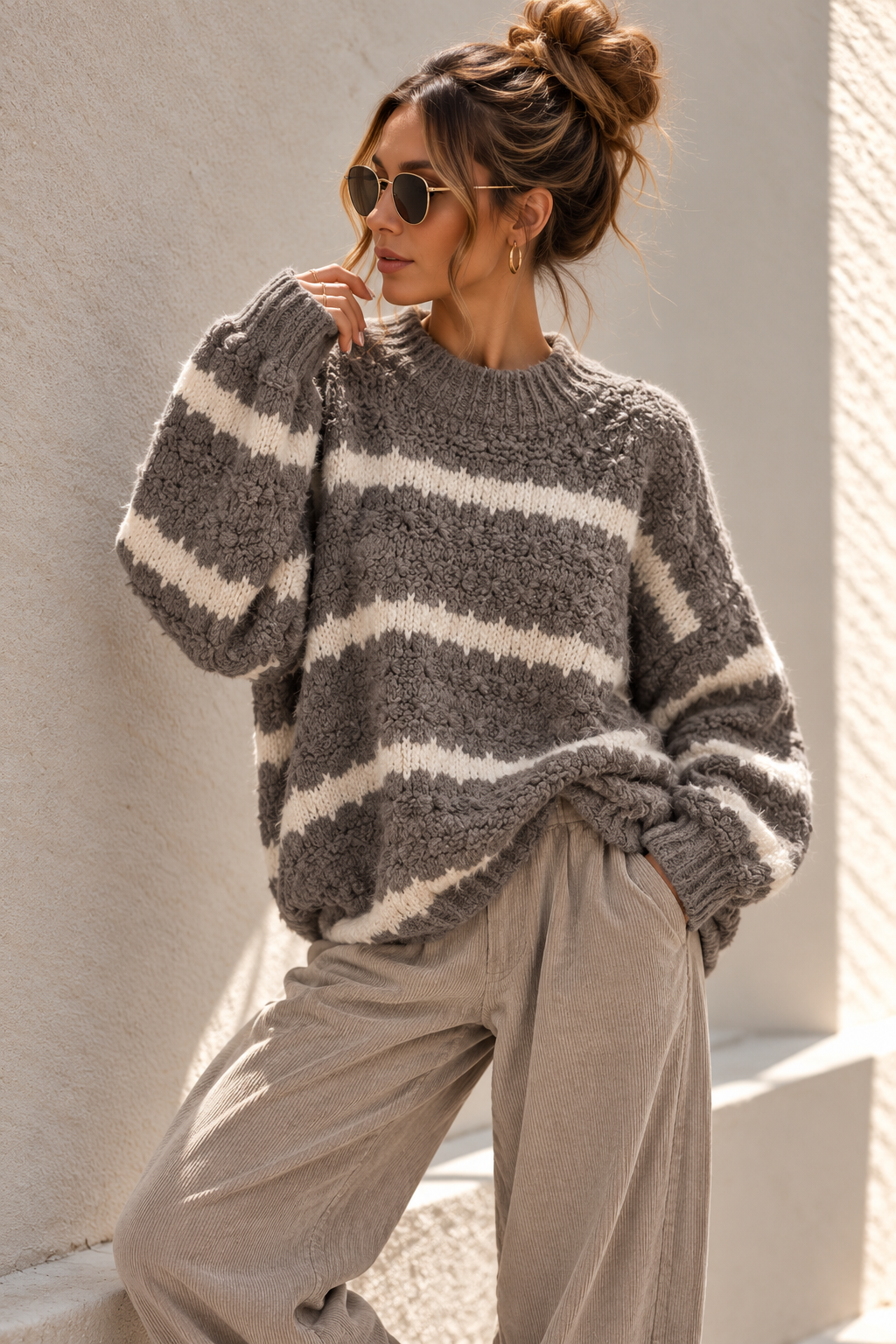 Strickpulli grau weiß Damen