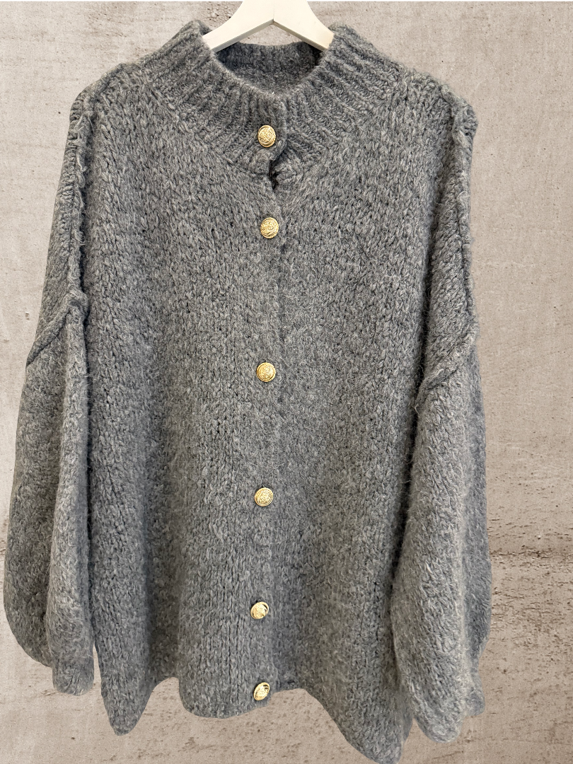 Oversize Strickpulli Strickjacke grau Damen