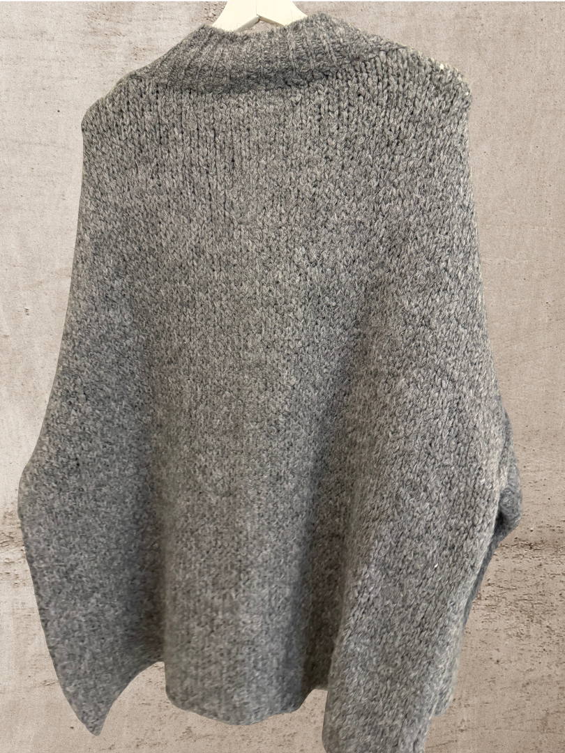 Oversize Strickpulli Strickjacke grau Damen