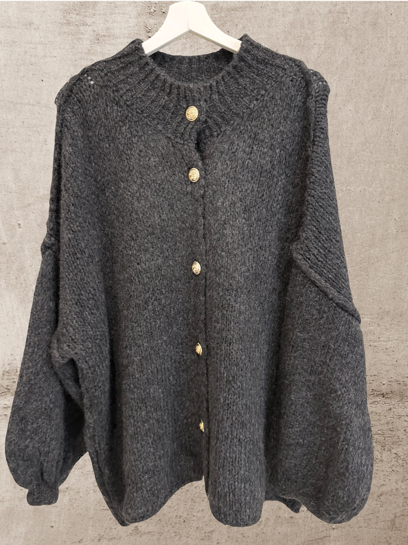 Oversize Strickpulli Strickjacke dunkelgrau