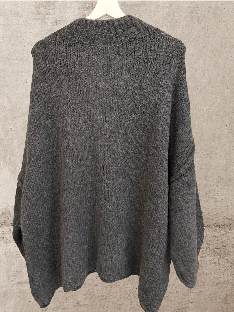 Oversize Strickpulli Strickjacke dunkelgrau
