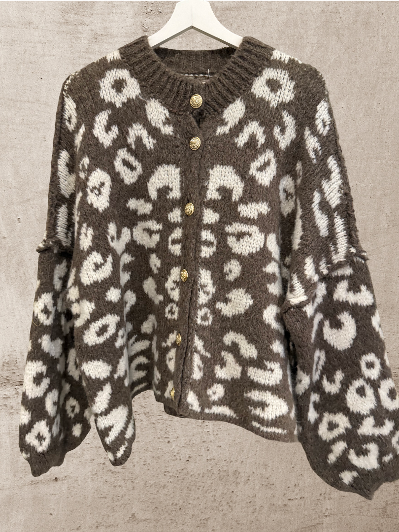 Leo Strickjacke Cardigan Damen taupe weiß