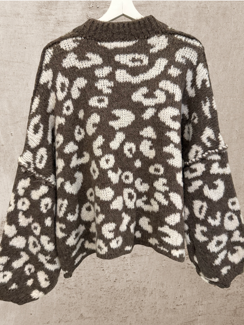 Leo Strickjacke Cardigan Damen taupe weiß