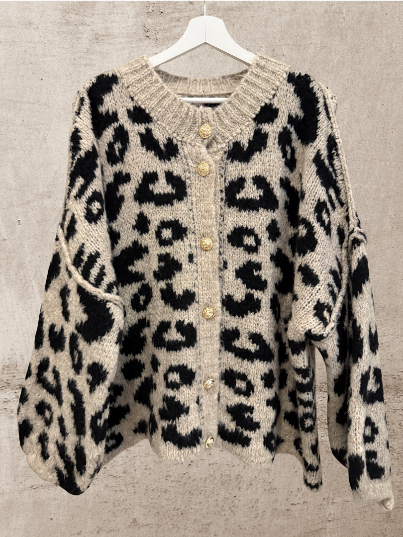 Leo Strickjacke Cardigan Damen beige schwarz