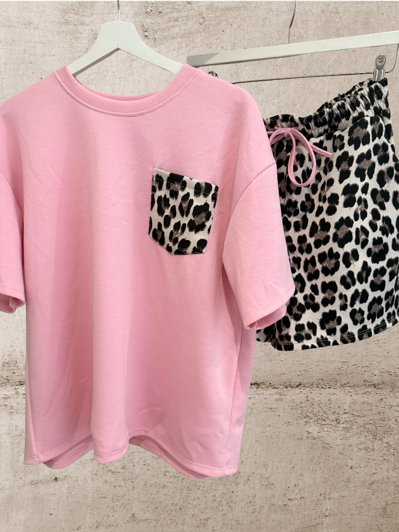 Leo Set Damen Shorts Tshirt rosa Blogger Style