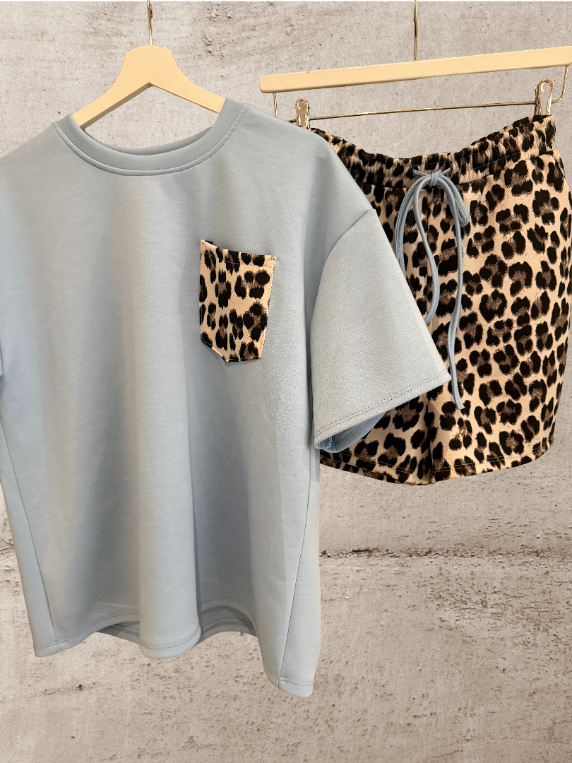 Leo Set Damen Shorts Tshirt hellblau Blogger Style