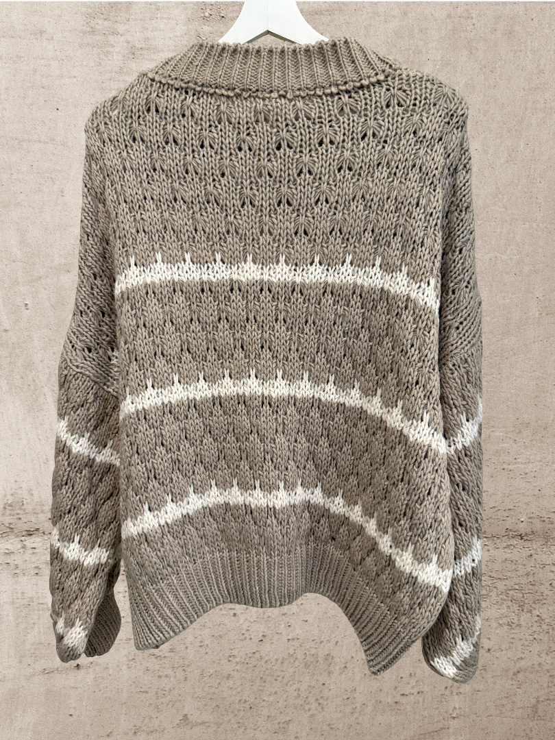 Oversize Pulli Damen beige weiß Blogger gestreift