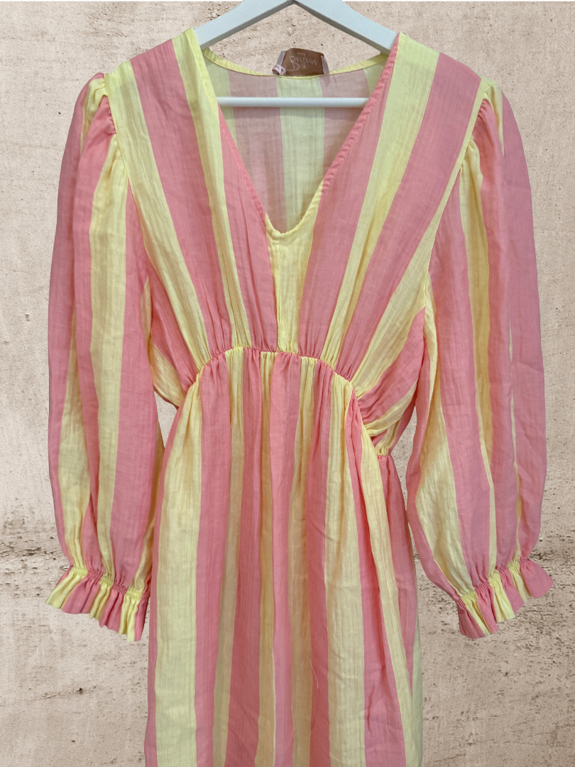 Maxikleid Neon gestreift gelb rosa Blogger Style
