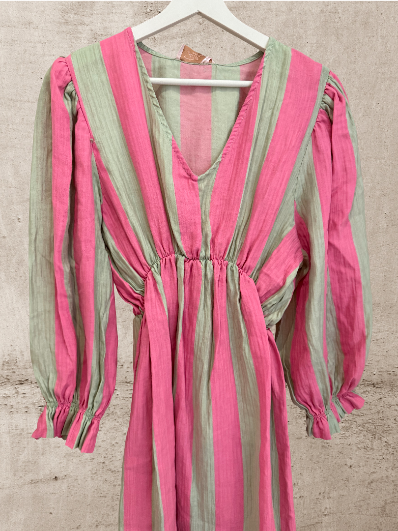 Maxikleid Damen gestreift pink Khaki Blogger Style