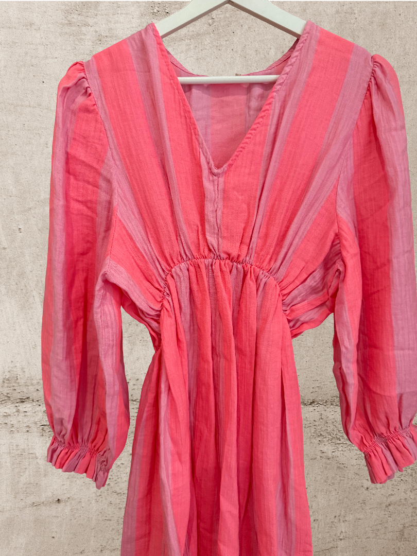 Maxikleid Damen gestreift Neon Pink Blogger Style
