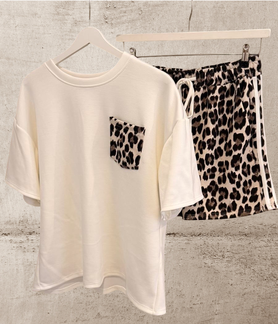 Leo Set Damen weiß Blogger Style Shorts Tshirt