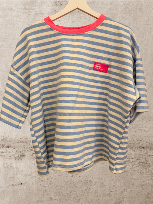 Basic Tshirt Damen weiß hellblau gesteift Blogger Style