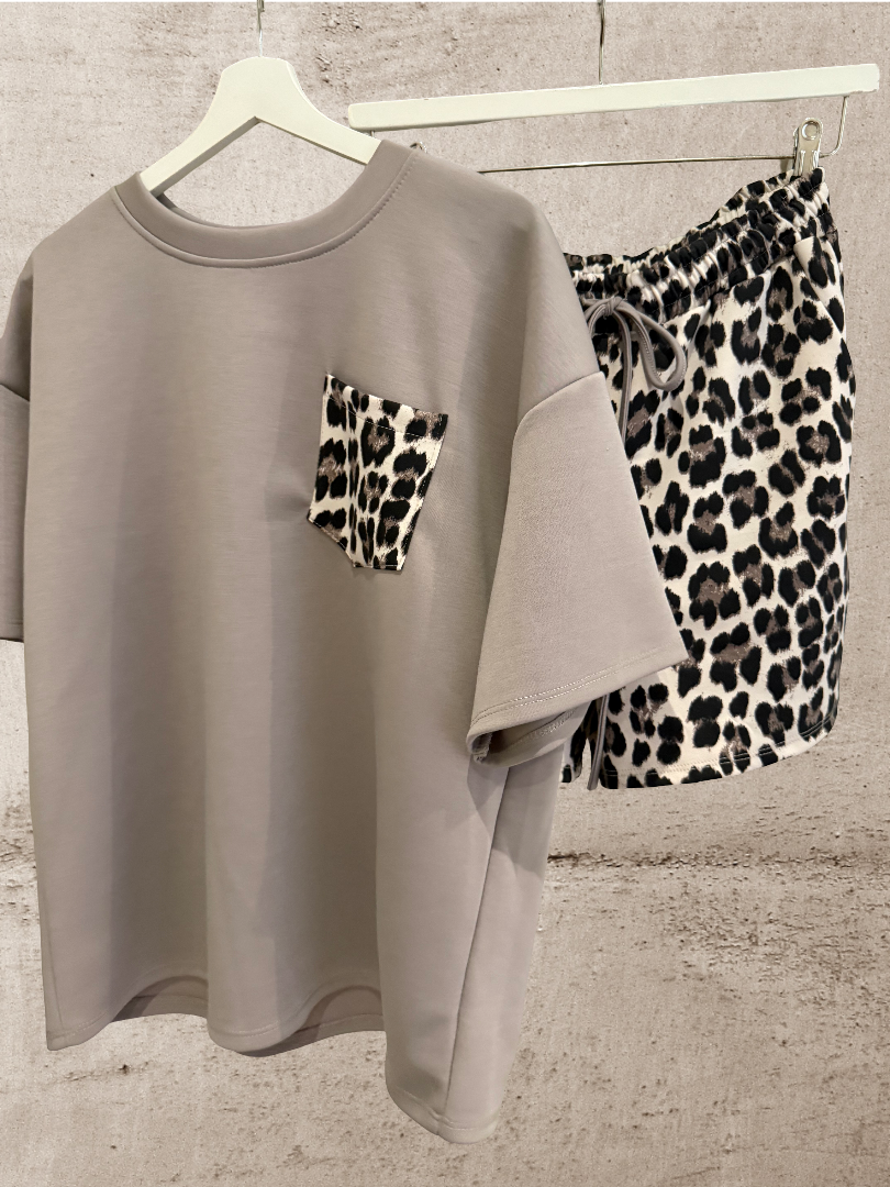 Leo Set Damen taupe Blogger Style
