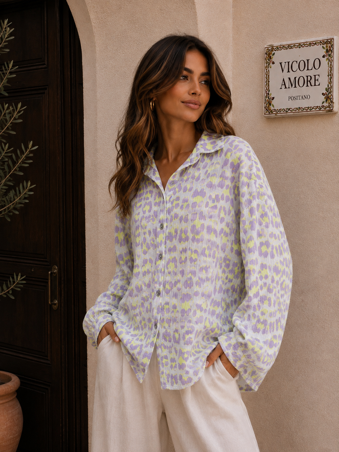 Leo Musselin bluse weiß Flieder Neon Damen Blogger