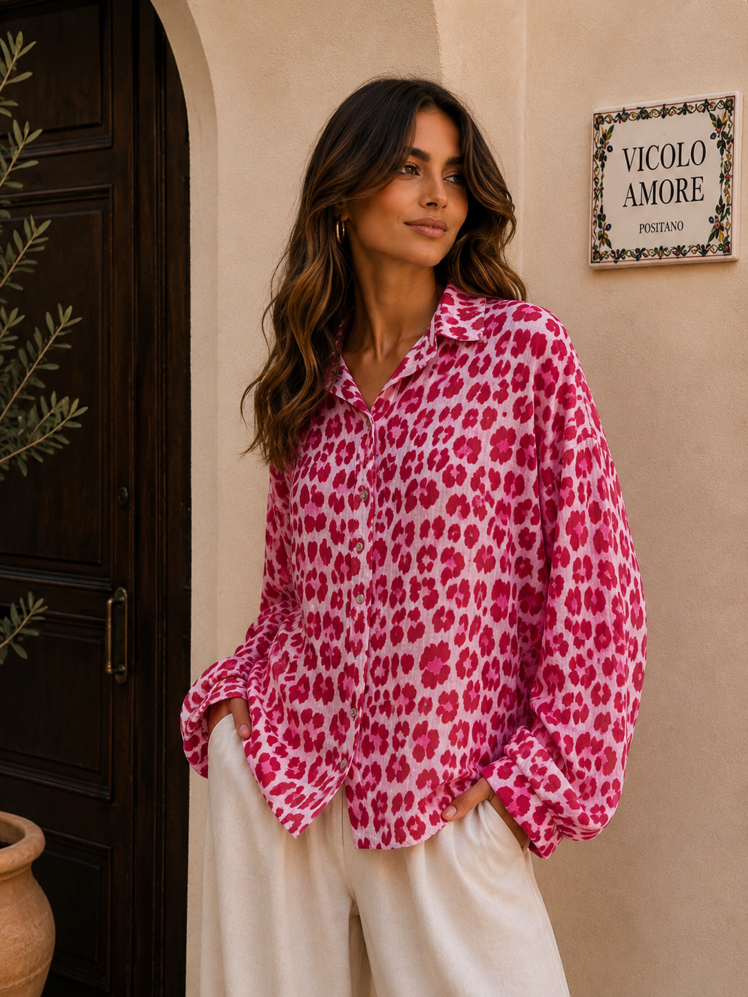 Leo Musselin bluse rot rosa Damen Blogger