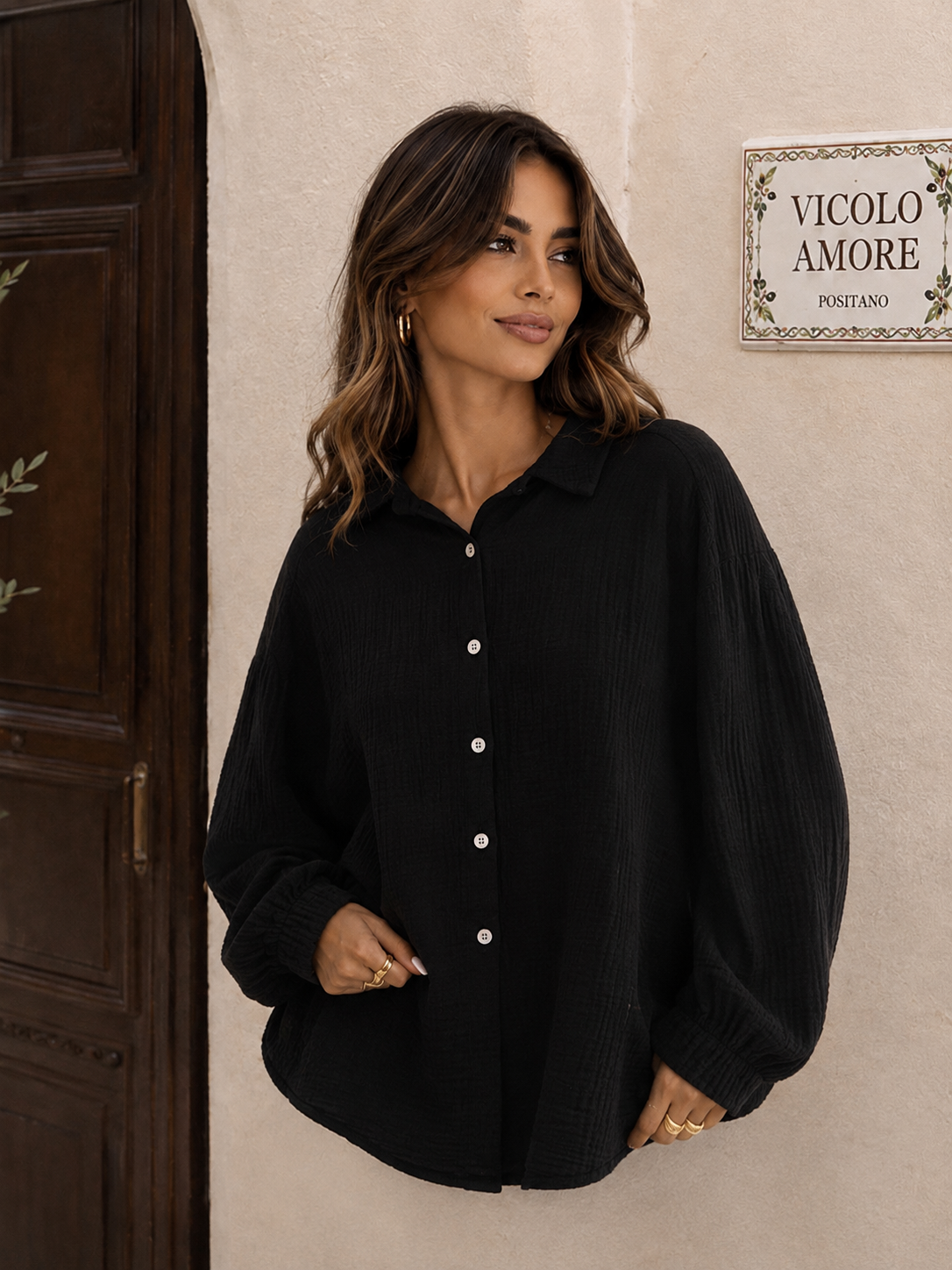 Musselin bluse schwarz Damen Blogger