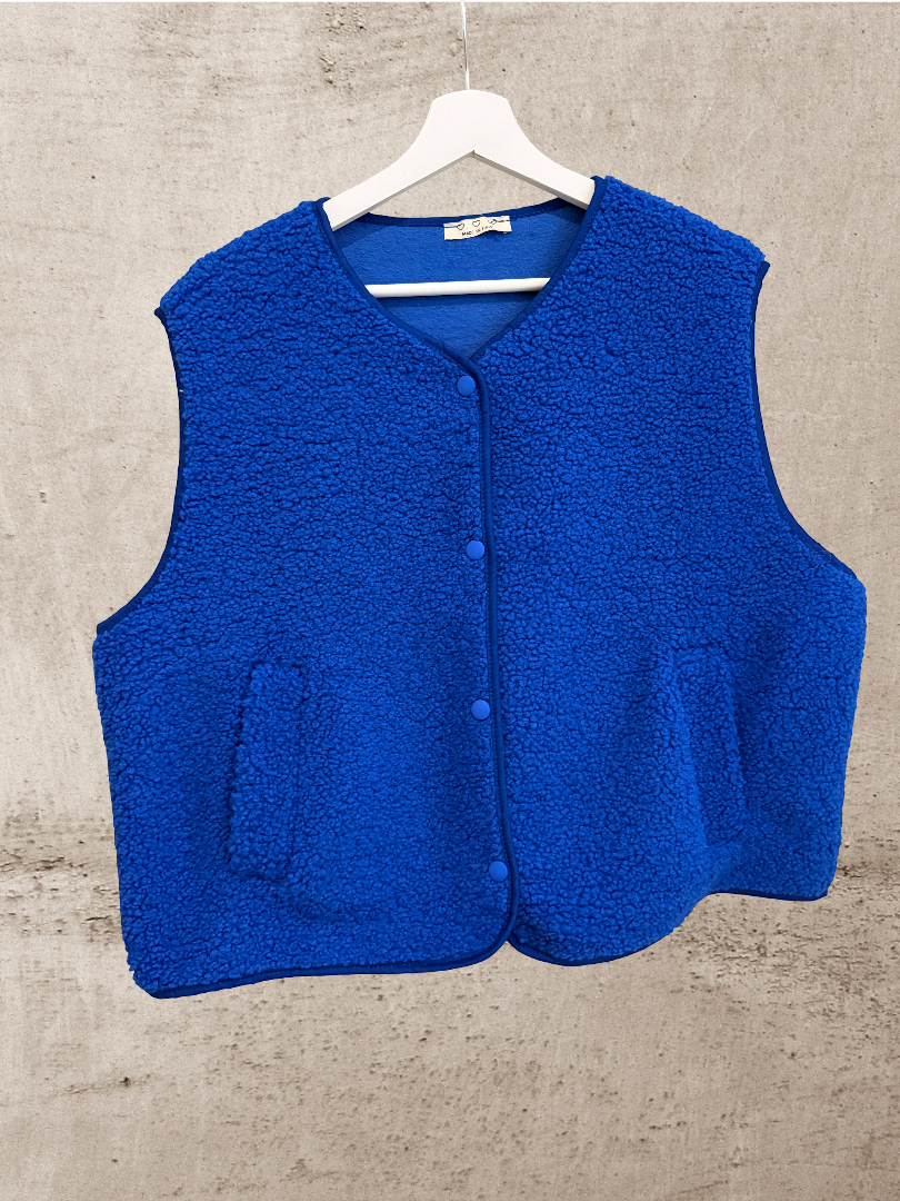 Oversize Teddyweste Damen blau Blogger Look