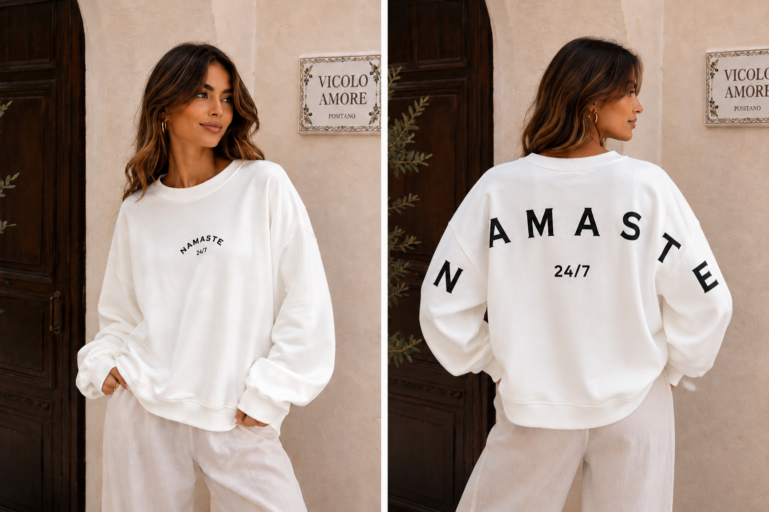 Oversize Sweater Namaste weiß Basic Damen Blogger Style