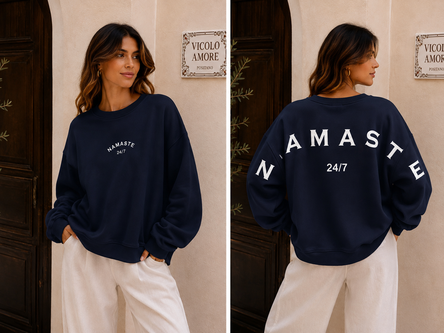 Oversize Sweater dunkelblau Namaste Damen Blogger