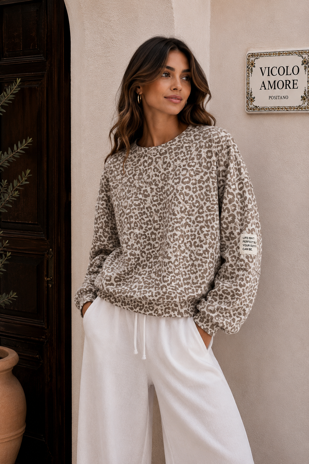 Leo Oversize Sweater beige weiß Damen Blogger Style
