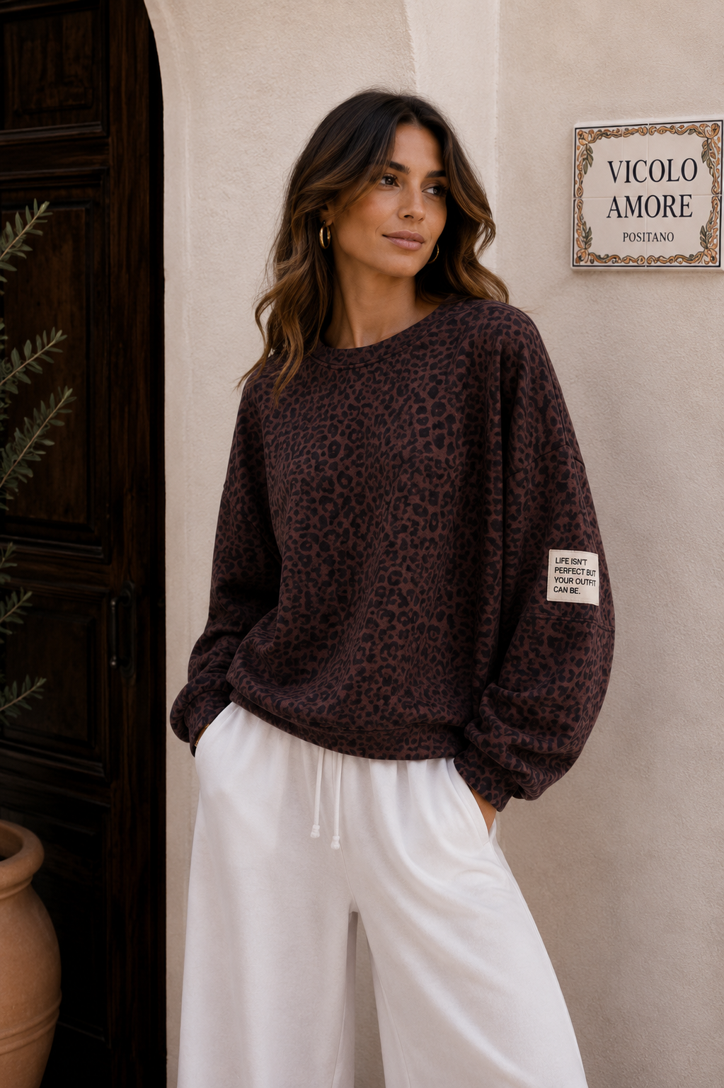 Leo Oversize Sweater braun rot Blogger