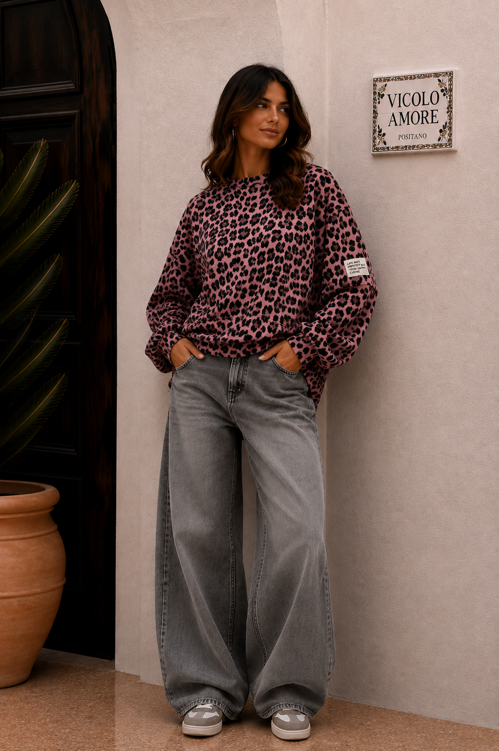 Leo Oversize Sweater rosa lila Blogger Style