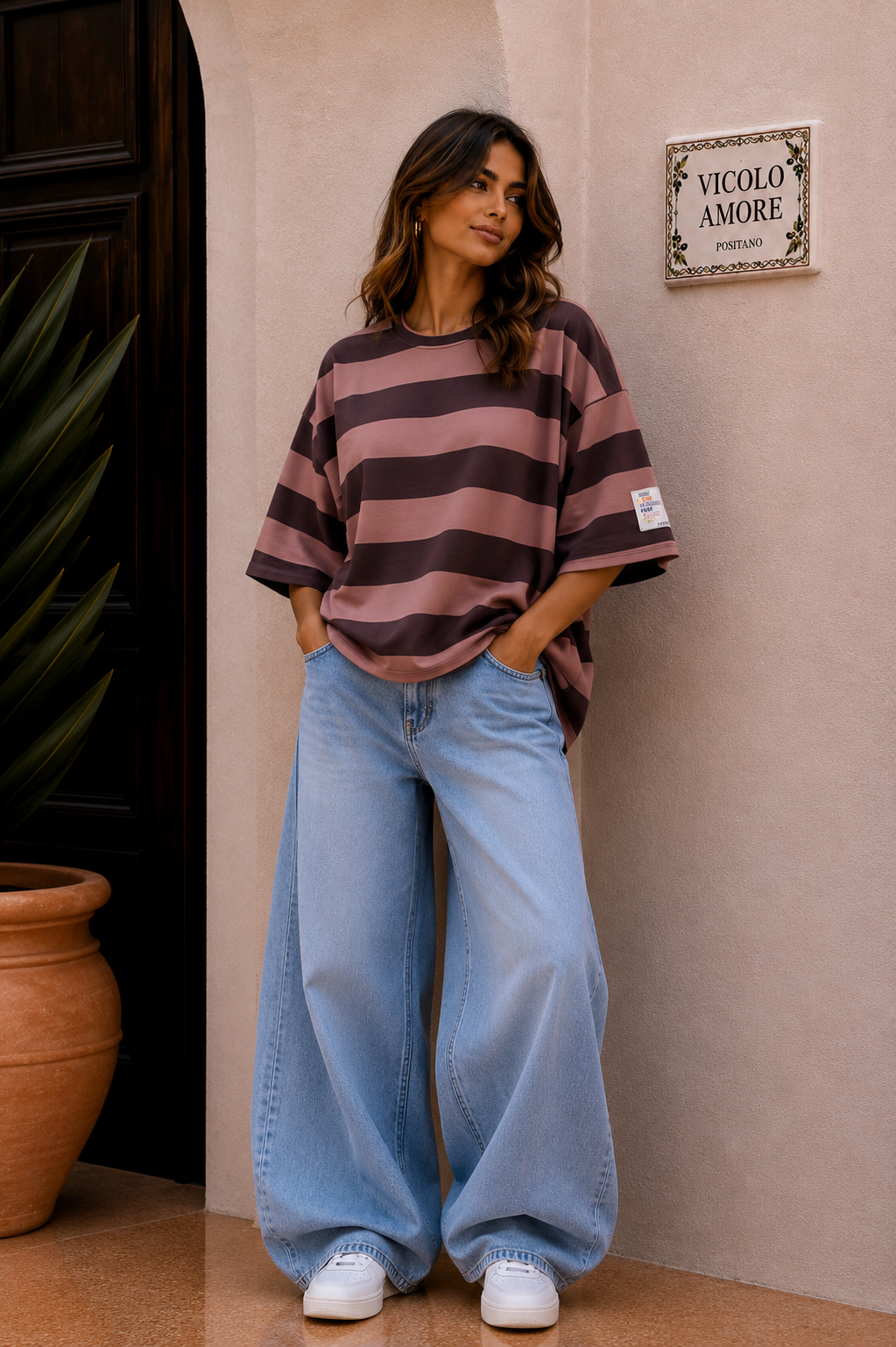 Oversize Tshirt braun hellbraun Damen gestreift