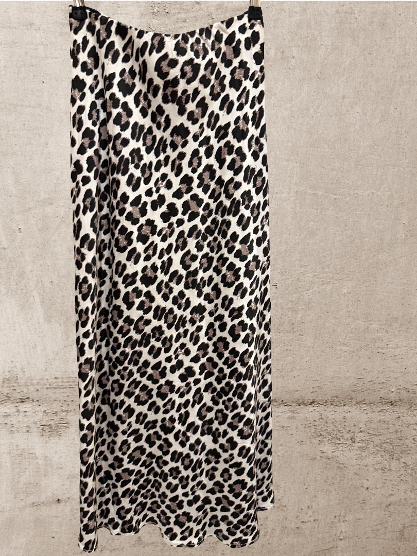 Leo Maxirock satin Style Damen grau Creme schwarz Blogger Look