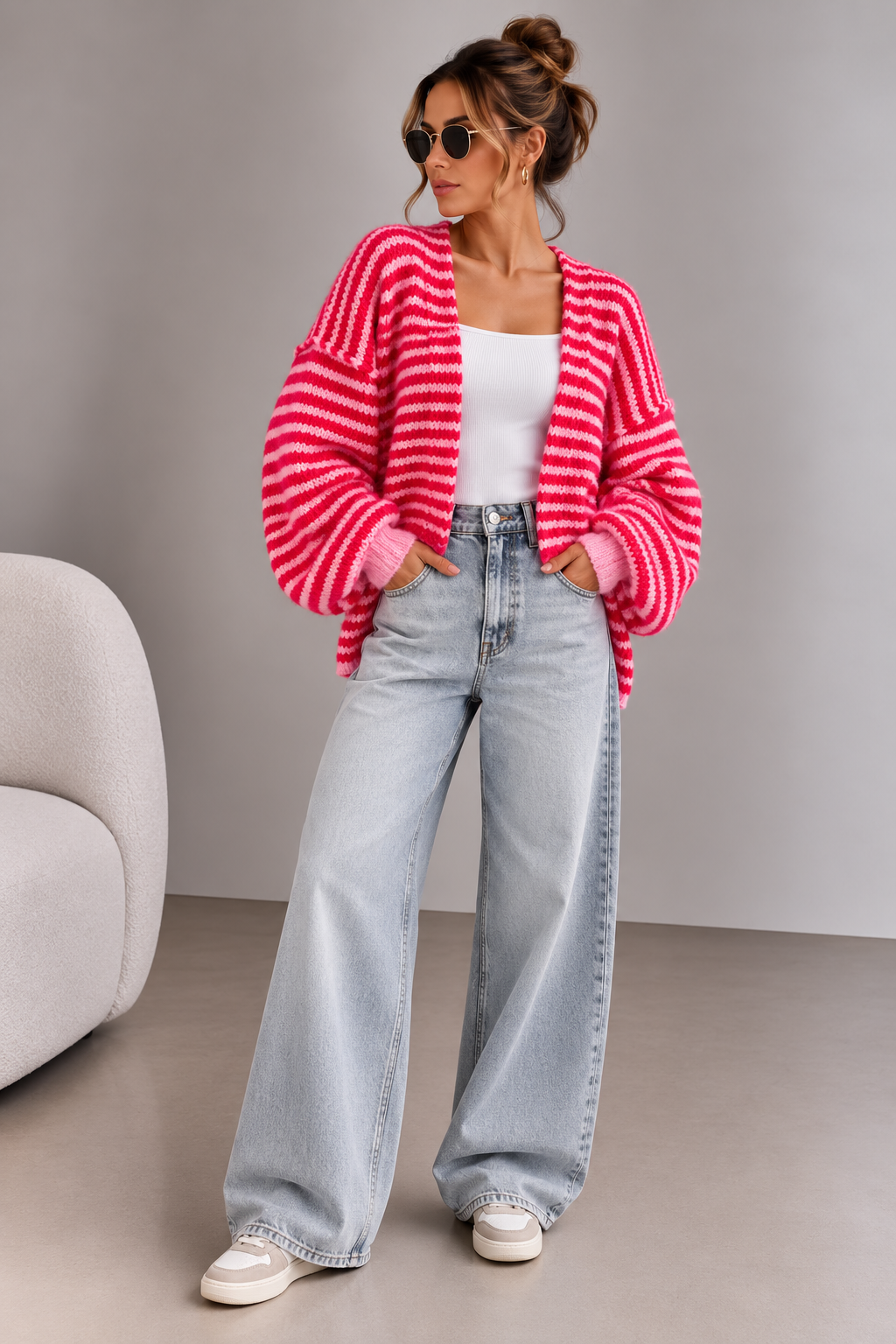 Strickjacke rosa rot gestreift