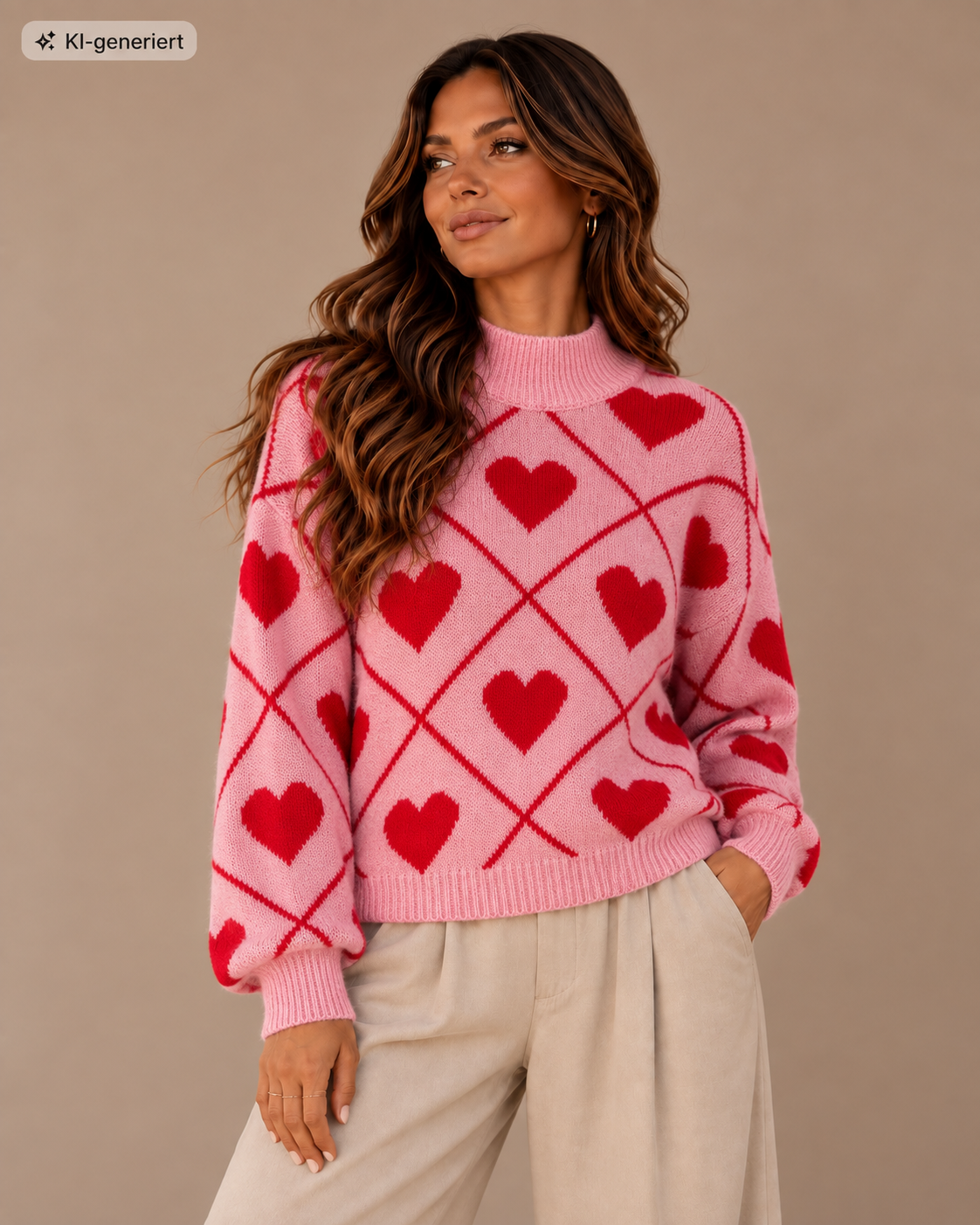 Herz Strickpulli Damen rosa rot