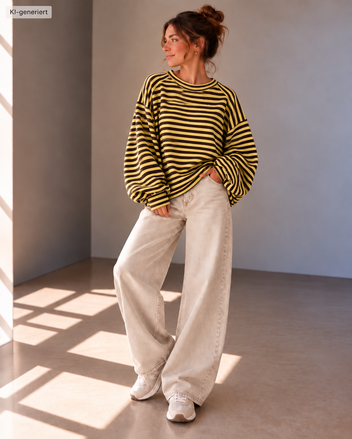 Basic Sweater gelb braun gestreift Damen