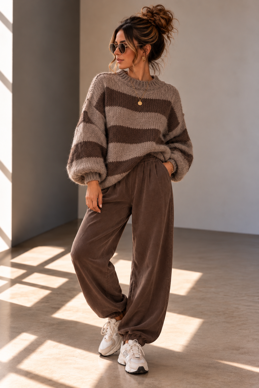 Oversize Strickpulli Taupe braun Damen